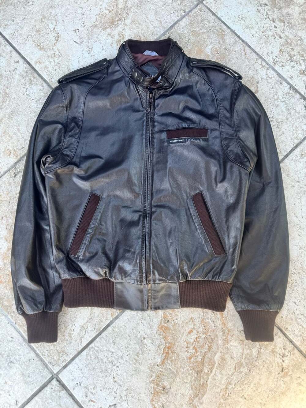 Vintage Members Only By Europe Craft Brown Genuine Leather Bomber Jacket Size 38